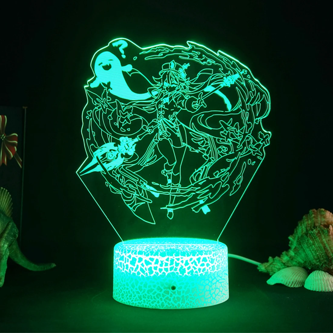 Игра Genshin ударная фигурка Hutao 3d светодиодный ночсветильник лампа Акриловая