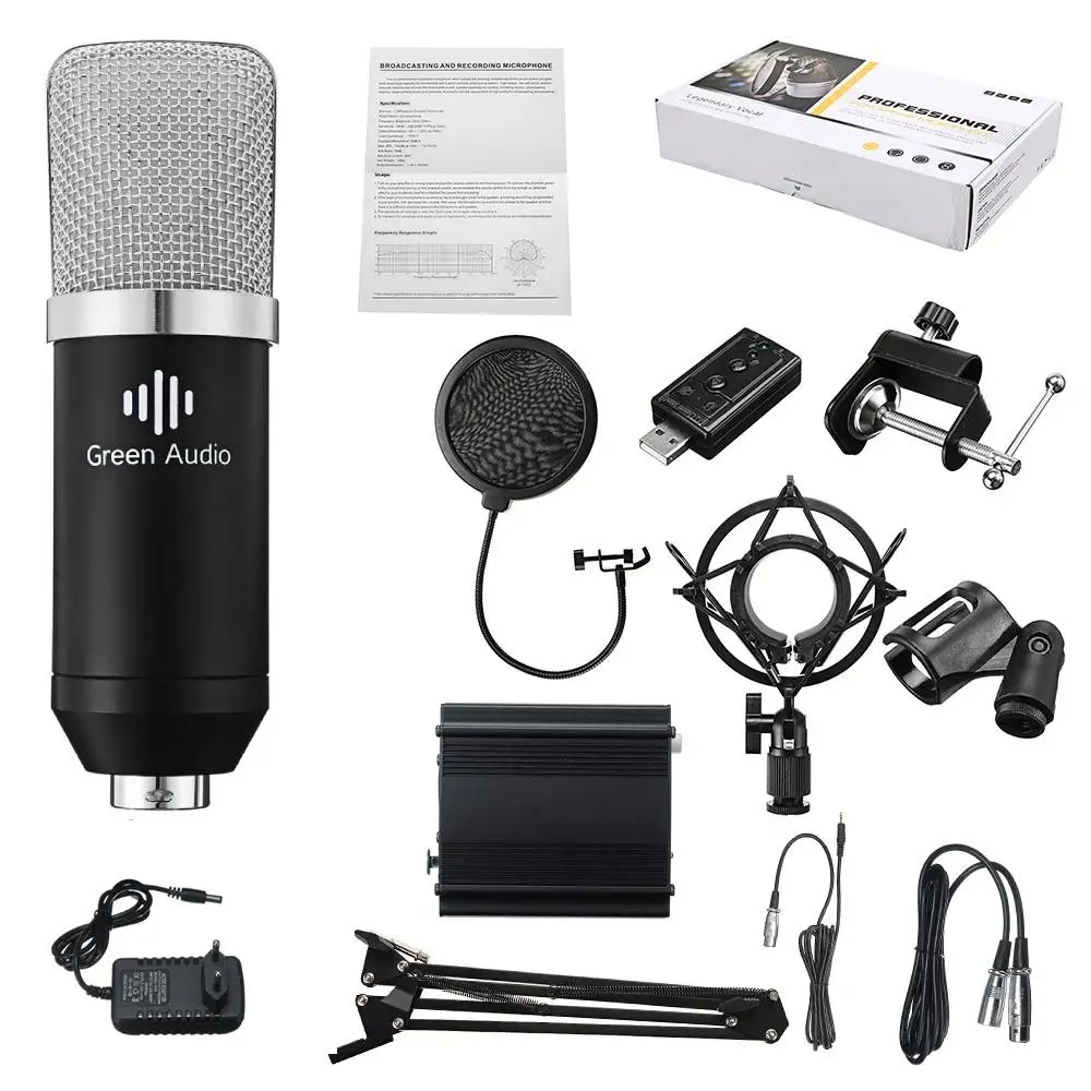 

GAM-800 Green Audio Condenser Microphone Kit Professional bm800 Studio Microphone for Karaoke Living Recoarding with Power