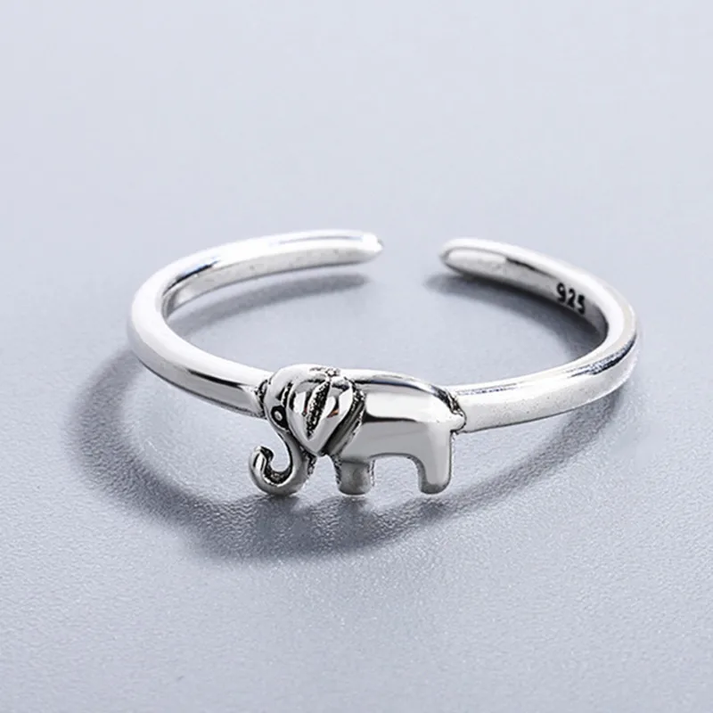 

Lucky Elephant простой маленький винтажный палец 925 пробы серебряные Регулируемые кольца для женщин корейские Ретро Ювелирные изделия Подарки