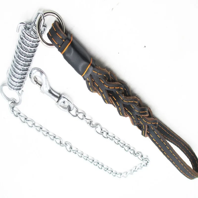 Большая поводок из мягкой натуральной кожи для собак цепь нержавеющей стали