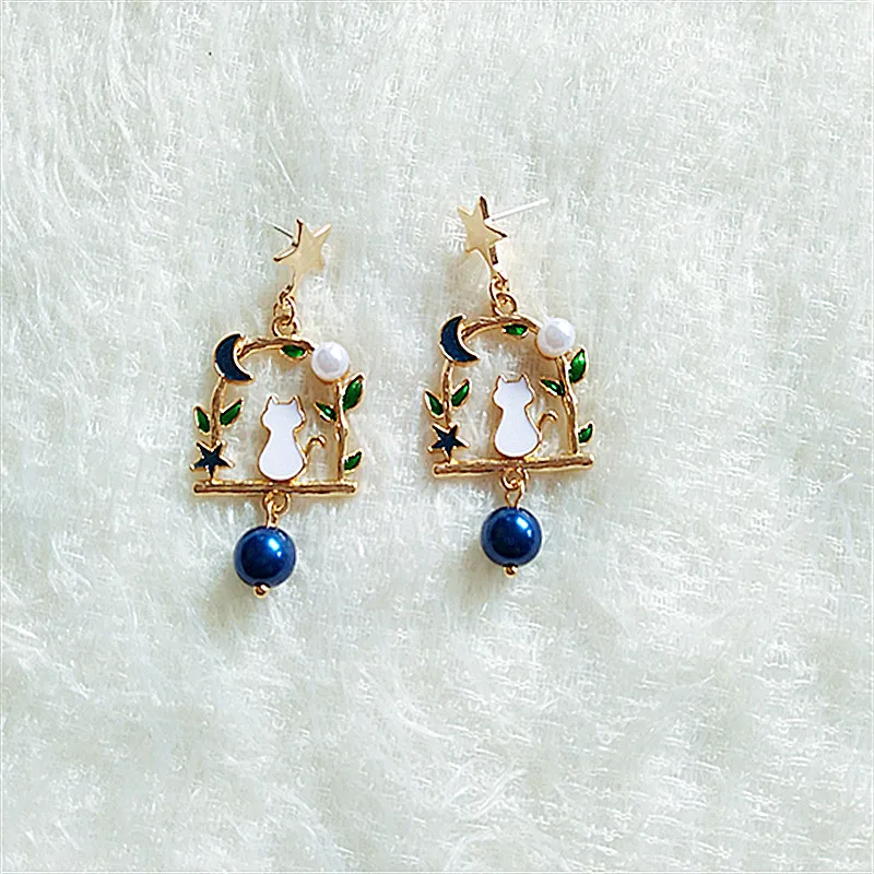 Новинка 2021 серьги с пятиконечными звездами милые мультяшным котом обруч венок