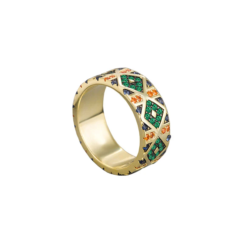 

S925 Sterling Silver Exotic Colorful Tribal Series Ring Personality European And American Fashion Luxury Brand Monaco Jewelry
