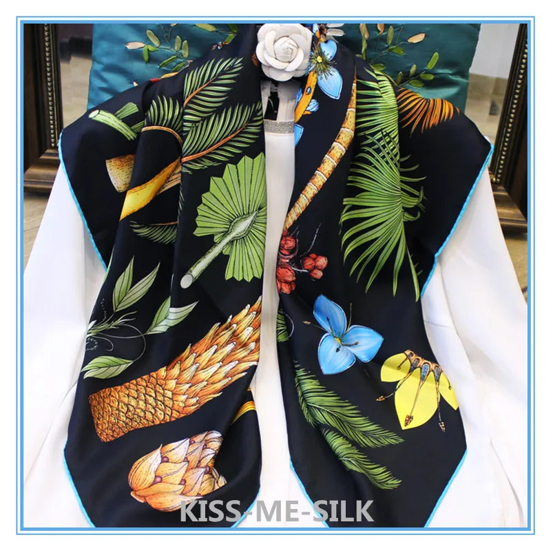 

KMS Beautiful Palm Tree twill silk square scarf shawl mulberry-silk scarf shawl for Girl Lady Women 90*90cm/50g