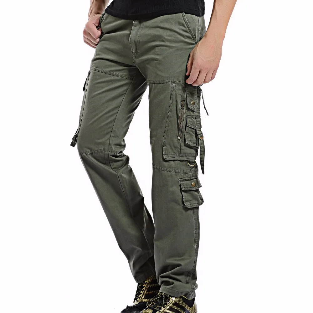 

Cargo Pant Men Multi-Pocket Overall Male Combat Cotton Straight Trousers Army Casual Joggers Pants Plus Size 42 Full Length