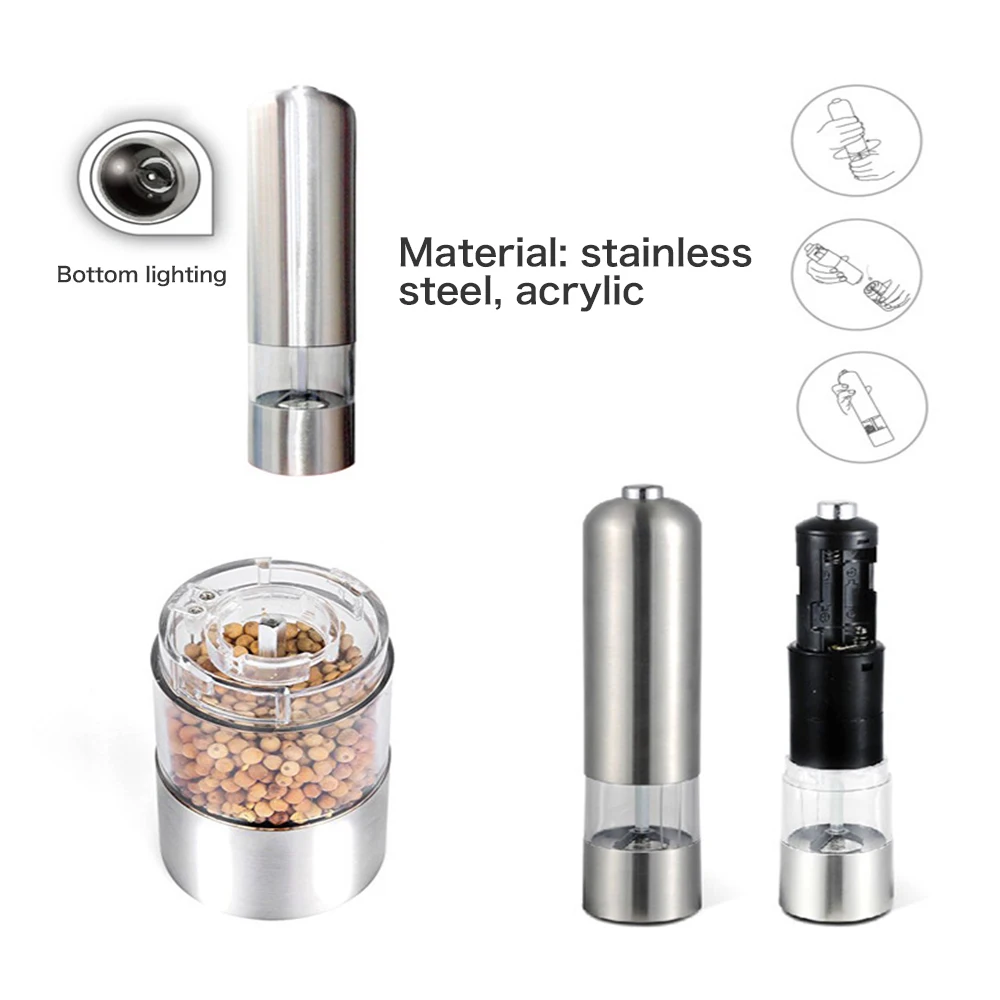 

Electric Salt And Pepper Grinder Stainless Steel Pepper Grinder Salt Pepper Mill Grinder Seasoning Grinding For Kitchen Home