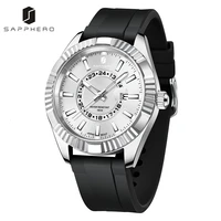sapphero watch for mens stainless steel case miyota quartz movement wristwatch silicone strap 100m waterproof luminious clock
