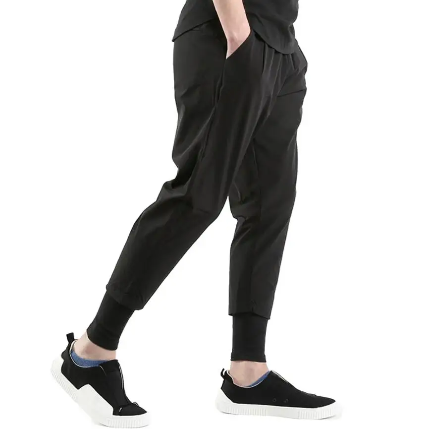 

Shipping Large Free Size Spring And Autumn Casual Fashion Multi-pocket Elastic Waist Black Small Feet Haren Men Pants /m-3xl