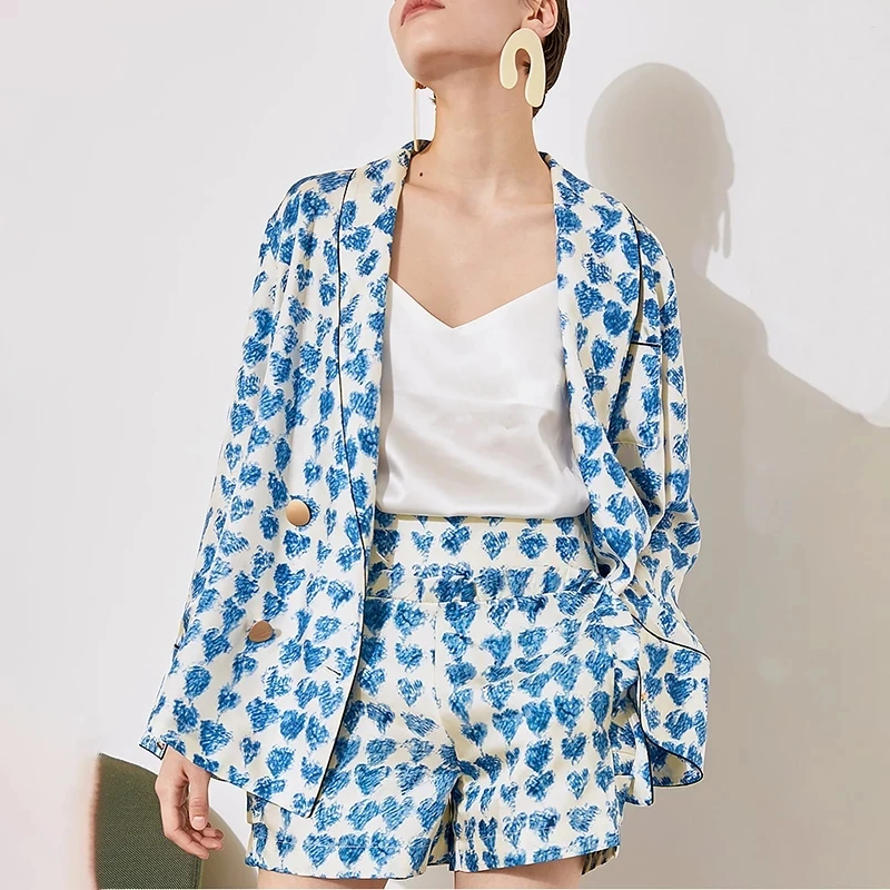 CHICEVER Plaid Two Piece Set For Women Lapel Collar Side Split Sleeve High Waist Coat Top Slim Shorts Pants Female Suit 2020 New |