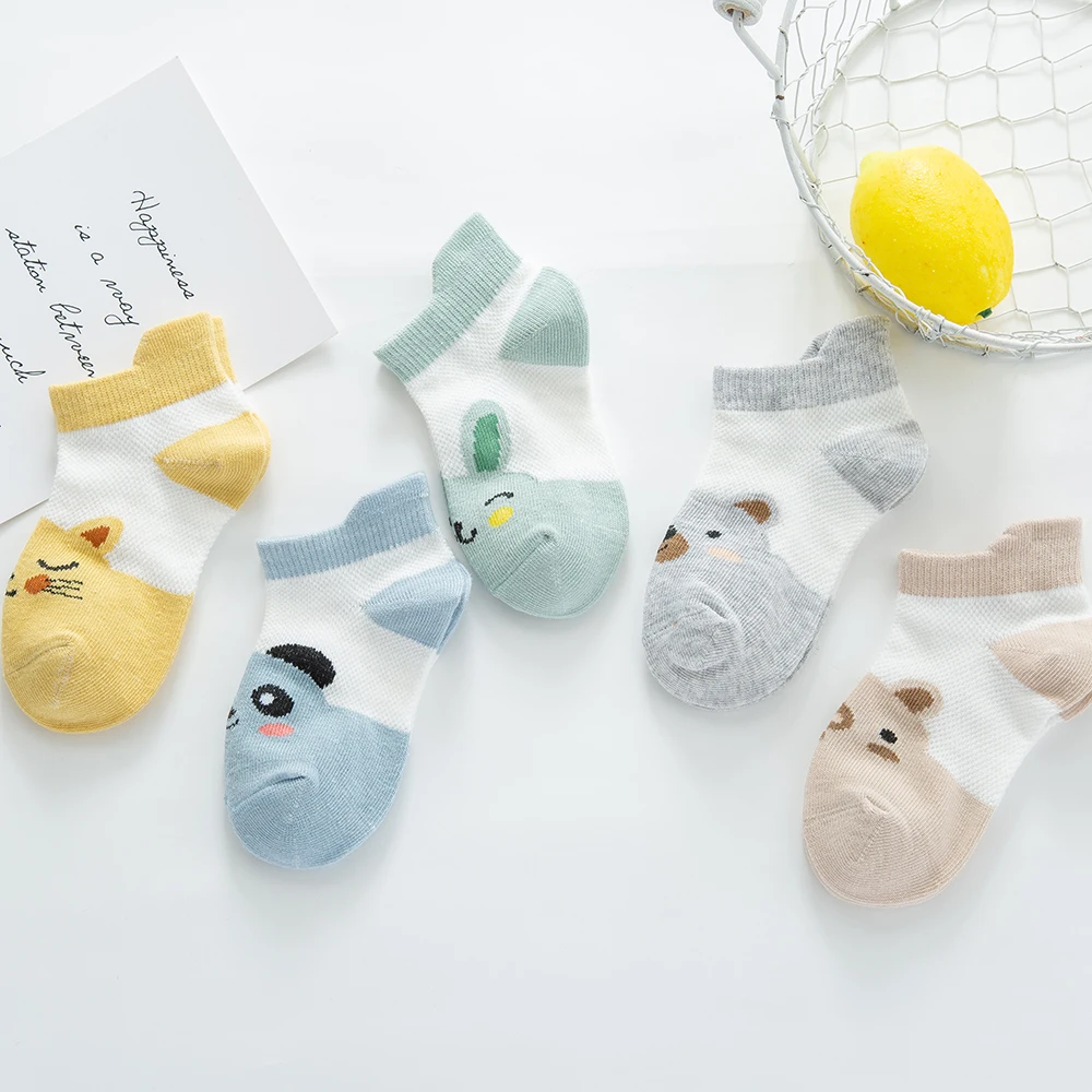 5 пары/Лот От 0 до 2 лет носки для малышей летние хлопковые в сеточку с Мультяшные