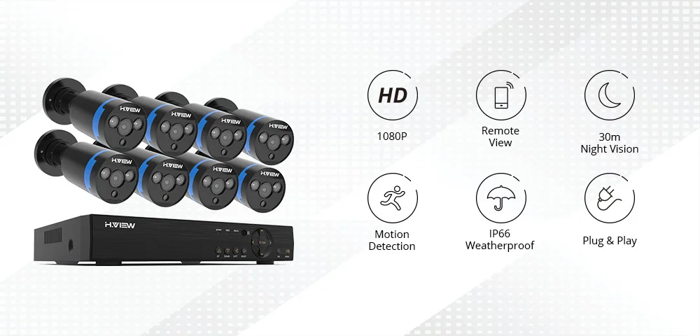 H. View 16CH система видеонаблюдения 8 1080P уличная камера безопасности 16CH CCTV DVR комплект видеонаблюдения iPhone Android Удаленный просмотр
