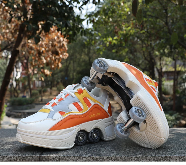 Fashion Deformation Sneakers Roller Shoes Colorful Roller Skate Shoes For Unisex Children Parkour Running Skating Shoes