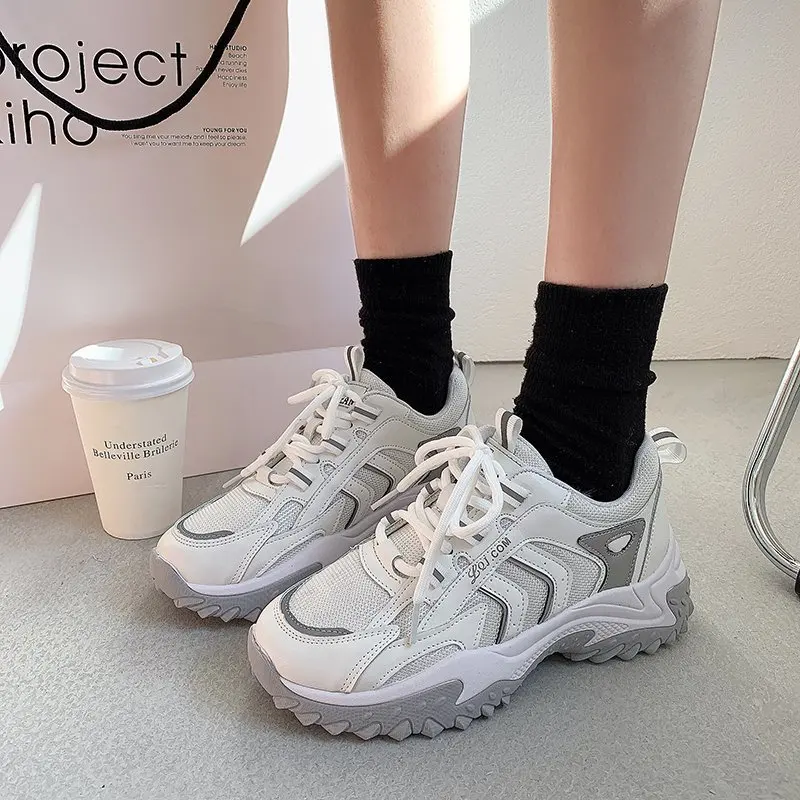 

Women Casual Shoes 2021 Fashion Chunky Sneakers Breathable Mesh Spring Platforms Dad Shoes Thick Sole Footwear Sneakers