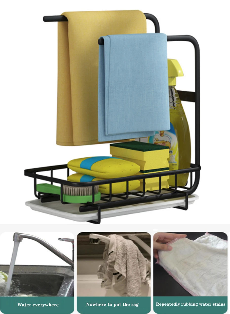 

Kitchen storage Rack Sponge Towel Holder Wall-mounted Dish Cloth Organize Shelf Bathroom Accessories Self-adhesive Storage Tool