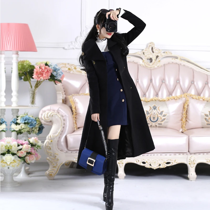 Двубортное шерстяное пальто Женское зимнее утепленное длинное кашемировое в