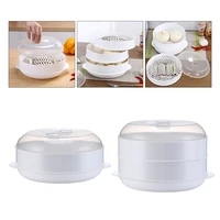 round singledouble tier food steamer box with lid for microwave oven kitchen veggies fish cookware environmental plastic t8ne