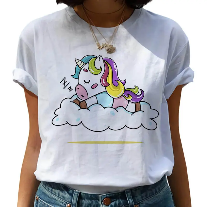 Harajuku Kawaii 90s M L для женщин футболки с рисунками из мультфильмов милые Единорог