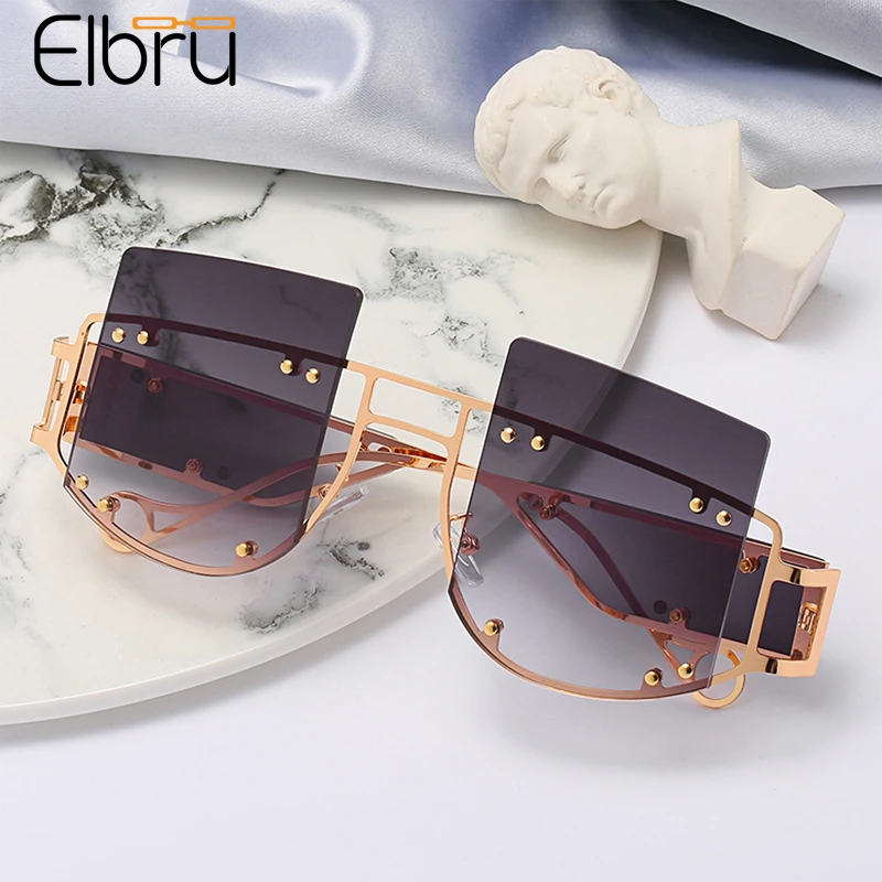 

Elbru Punk Fashion Oversized Sunglasses For Outdoor Driving Metal Spectacles Colorful Eyewear Clear Lens Sunshades For Men Women