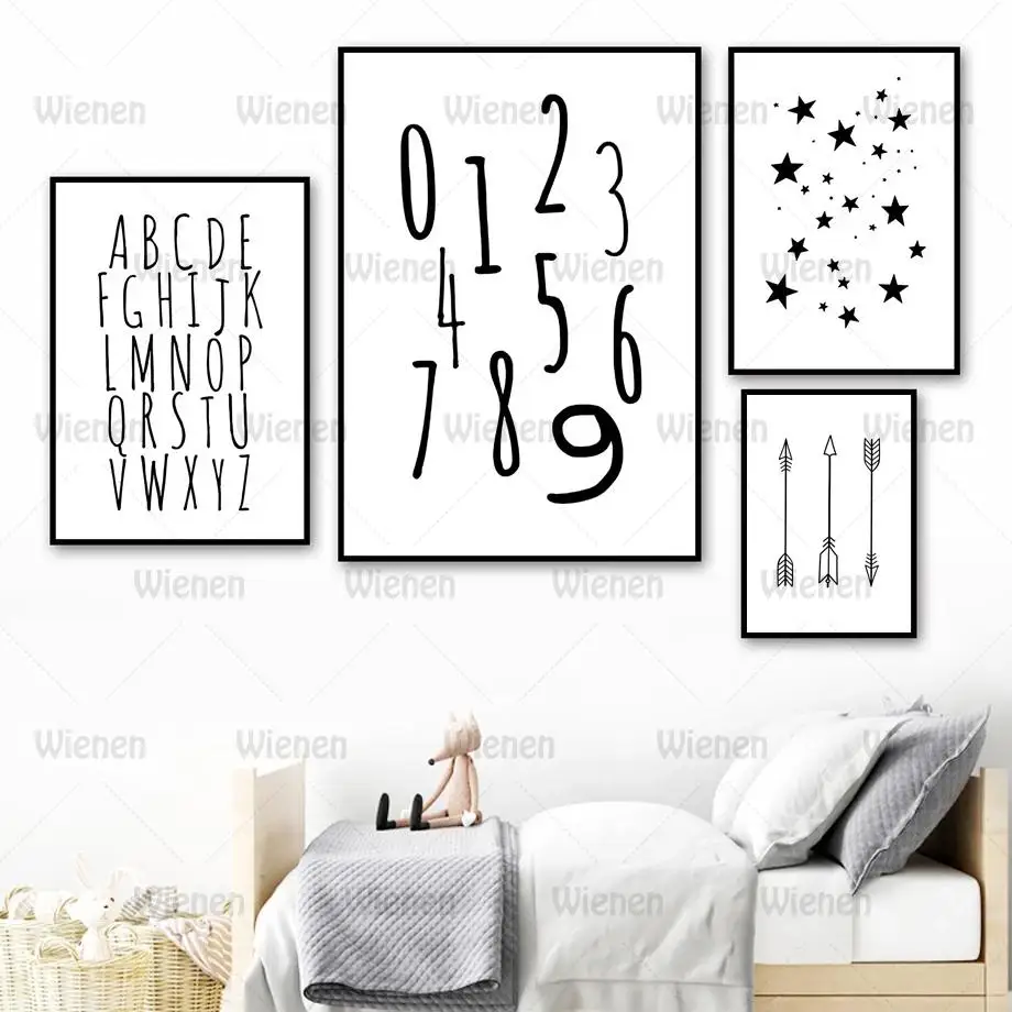 

Alphabet Numbers Canvas Painting Arrow Black White Wall Art Posters And Prints Nordic Wall Pictures Baby Kids Room Nursery Decor