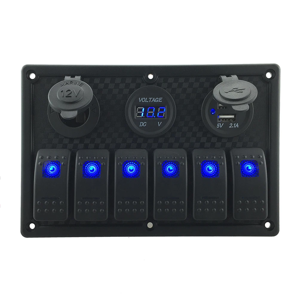 

6 кнопочный синий светодиодный кулисный переключатель панель двойной USB вольтметр прикуриватель гнездо автомобиля RV корабля яхты внутренн...