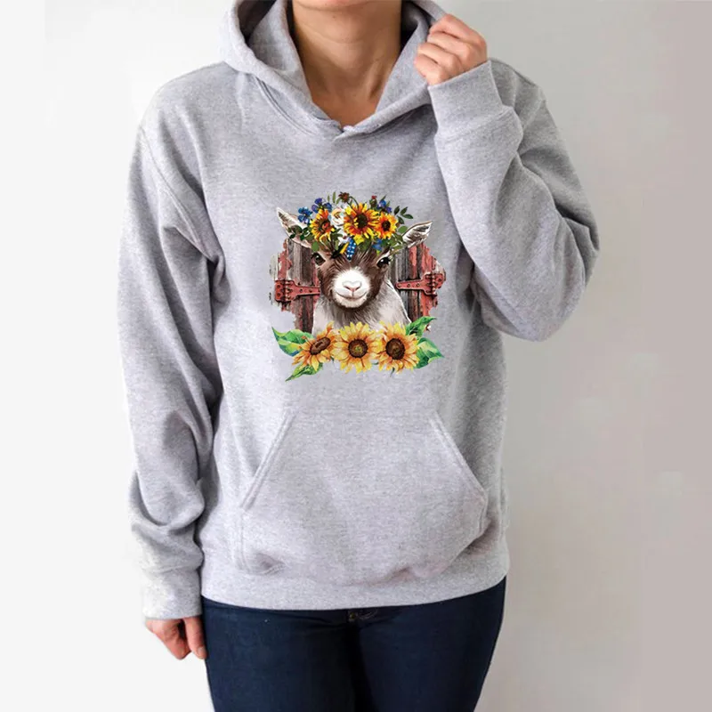 

Sunflower Donkey Printed Hoodies Women Fleece Long Sleeve Loose Sweatshirt with Hat Girls Women Hoodie Pullovers Winter
