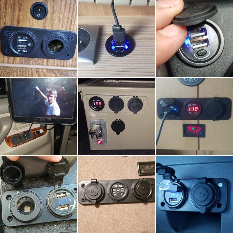 6 USB Socket Car Charger Adapter 2.1A&amp2.1A LED Voltmeter Outlet for Marine Boat Trailer Motorhome Motorcycle Waterproof | Автомобили и
