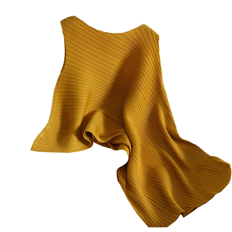 

KIMUTOMO Chic Fashion Tanks Women 2021 Summer New Korean Style Female Solid Wild Sleeveless Irregular Pleated Tops Elegant