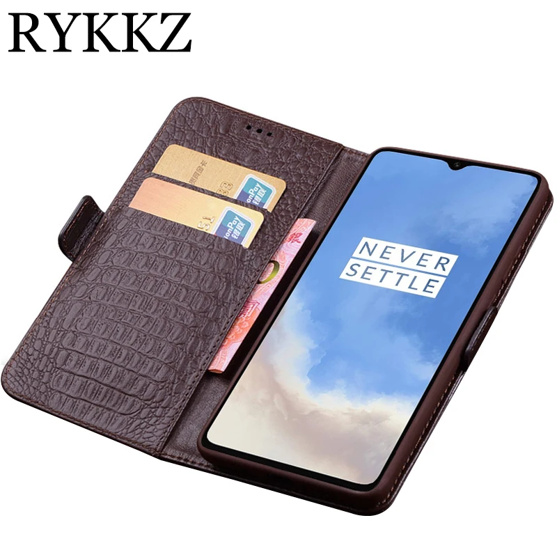 

RYKKZ For Oneplus 7T Pro Luxury Wallet Genuine Leather Case Stand Flip Card Hold Phone Book Cover Bags For Oneplus 6 6T 7 Case