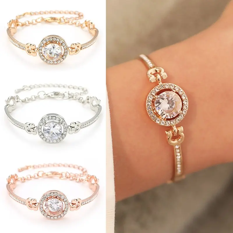 

Fashion Luxury Rhinestone Zircon Multi-Layer Bangle Bracelet High Quality Rhinestone Charm Bracelet for Women Girls Gift