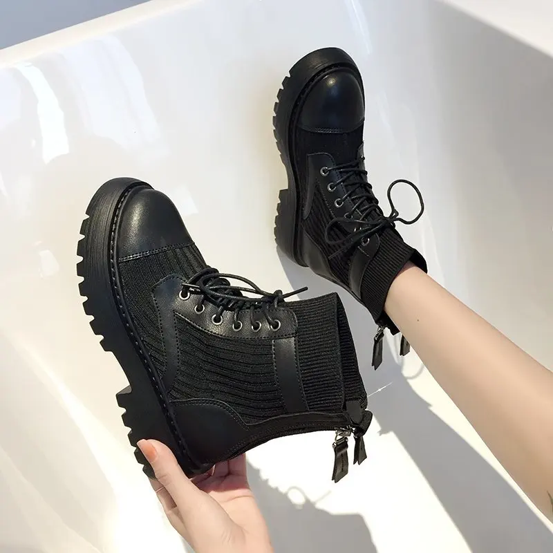 Женские ботинки Модные дышащие высокие эластичные вязаные сапоги с толстой