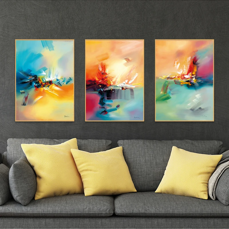 Цветная абстрактная настенная живопись желтая розовая синяя картина мечты холст