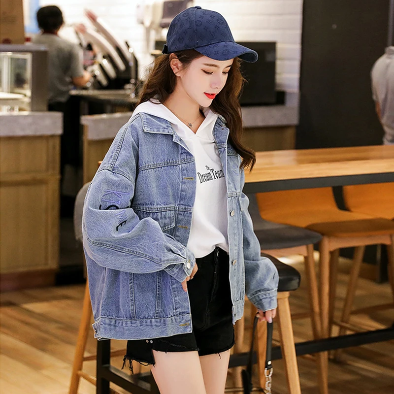 

Autumn Women's Jackets New Fashion Casual Korean Embroidery Wild Denim Jackets Spring Female Loose Turn-Down Collar Short Coats