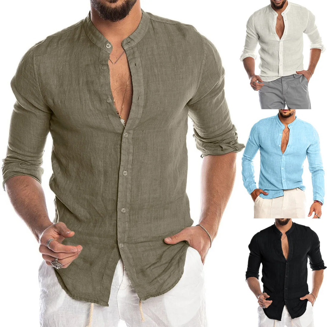 

New Men's Solid Casual Blouse Cotton Linen Shirt Loose Tops Short Sleeve Tee Shirt Spring Summer Casual Handsome Men