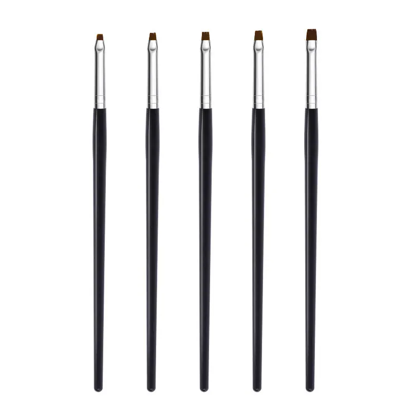 5Pcs Black Nail Art Flat Brush Set UV Gel Polish Tips Head Design Painting Drawing Building Extending Pro Manicure Pen Kits | Красота и