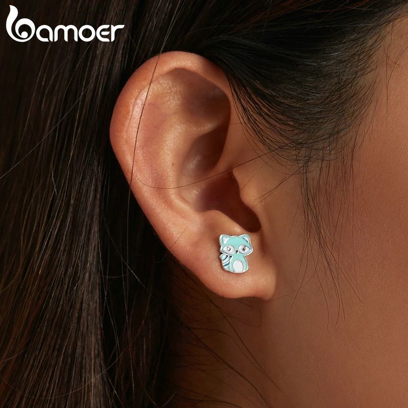 Bamoer натуральная 925 стерлингового серебра Эмаль мятно-зеленого цвета маленьких