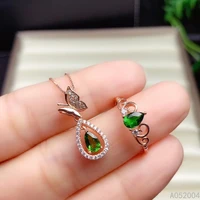 kjjeaxcmy fine jewelry 925 sterling silver inlaid natural diopside female ring pendant set popular supports test