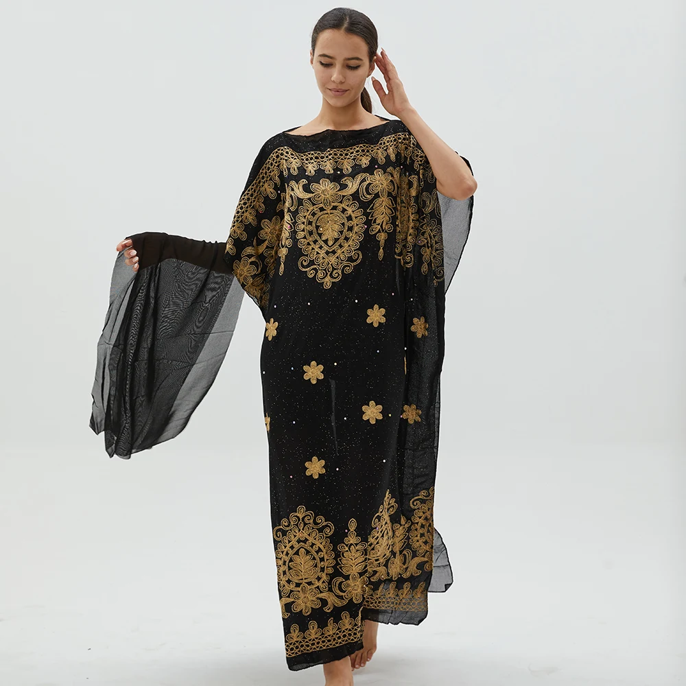 

Chiffon Women's Dashiki Robe Rope Embroidery Africa Clothing Loose Abaya Prayer Garment Cozy Outwear Long Dresses Free Ship KL1#
