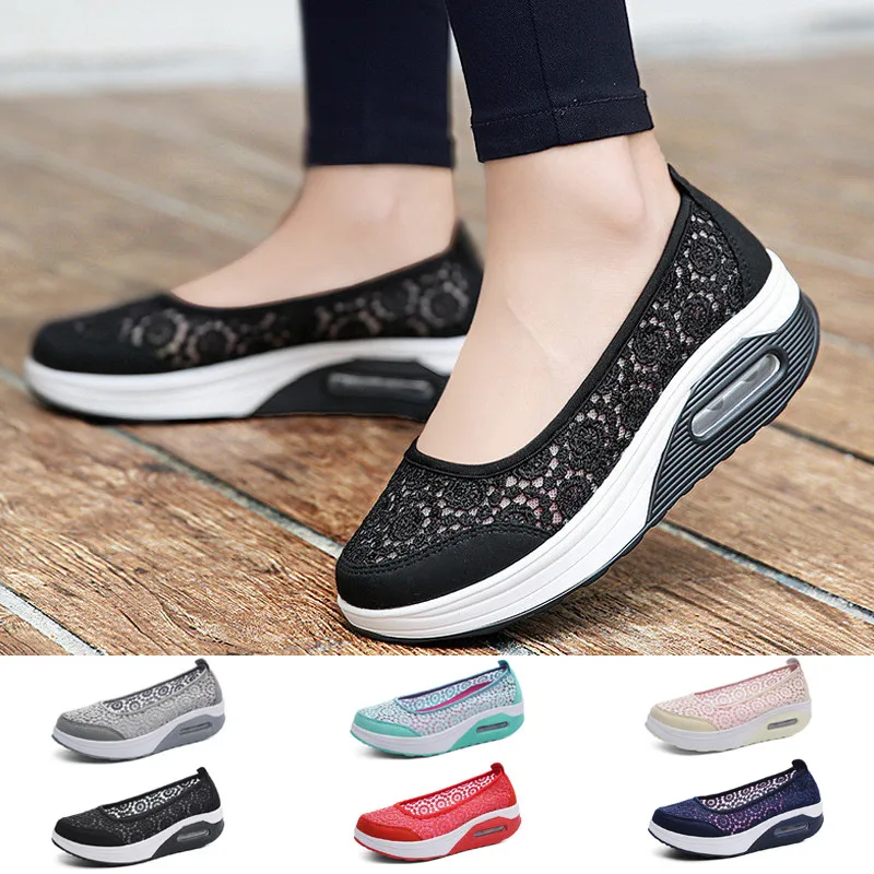 

Женские кроссовки на танкетке, дышащие сникерсы на шнуровке, на среднем каблуке, Рабочая обувь для медсестер