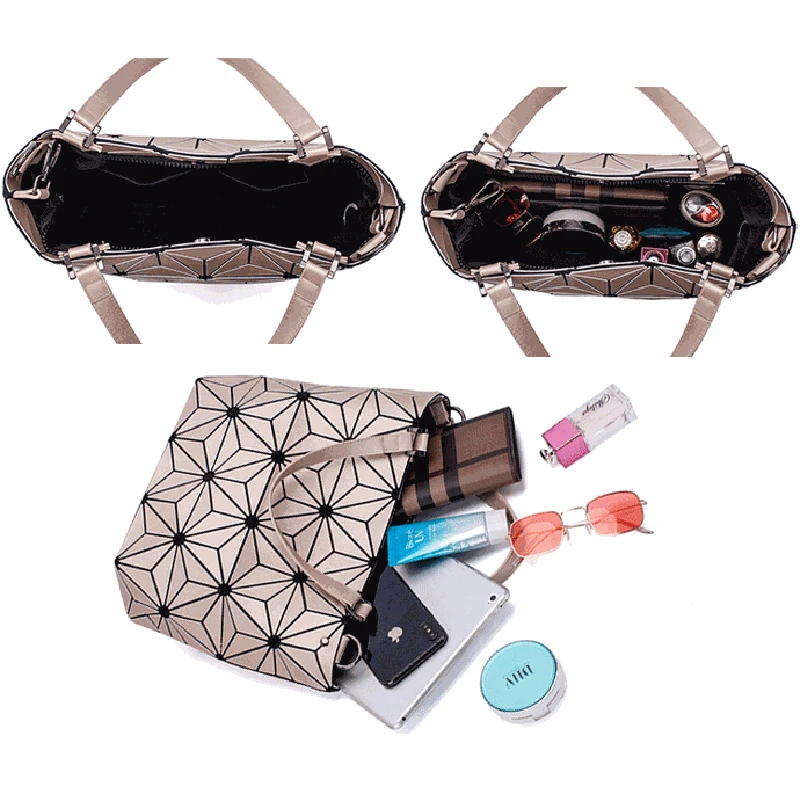 

Luminous Bag Women geometric Tote Bag Shoulder Crossbody Hologram Folding Handbags for ladies Geometric Large Capacity 2021