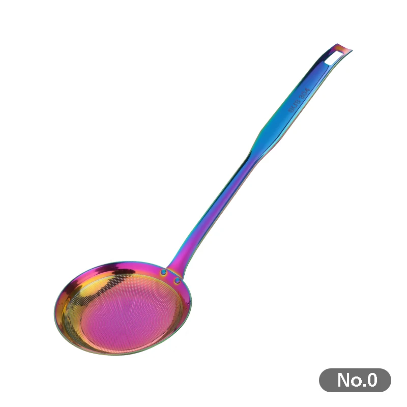 Rainbow No.0 2 шт., масляный скиммер из нержавеющей стали, ситечко, мелкая сетка, проволока, горячий горшок, кухонная утварь, дуршлаг для муки, жарка, сервировочная ложка, скимминг - Цвет: Rainbow No.0