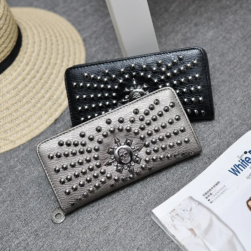 2021 женский кошелек с черепом cartera mujer Новый винтажный кожаный Длинный клатч