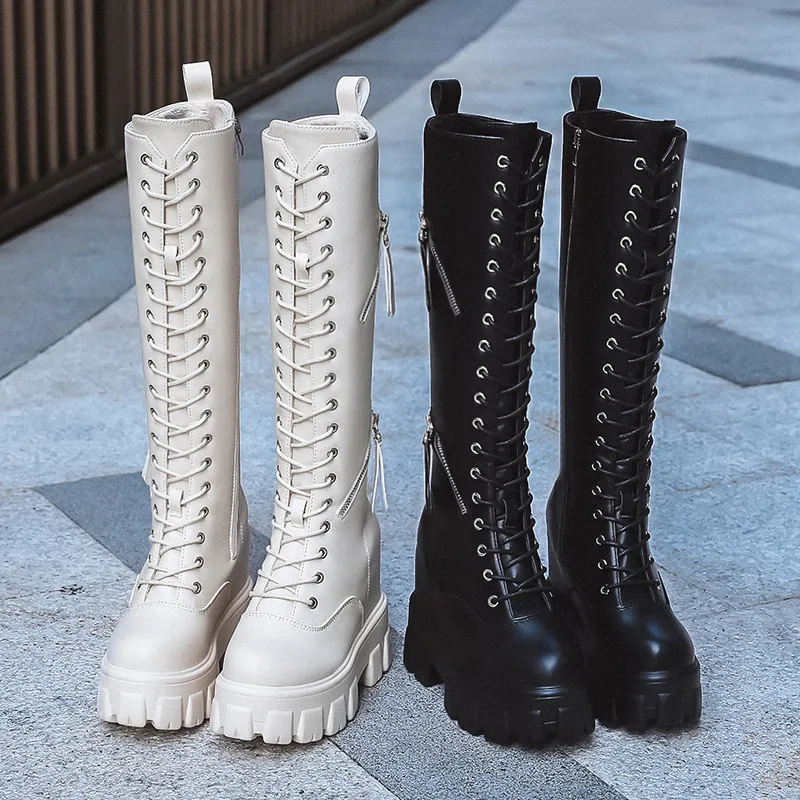 Женские черные длинные сапоги 2020 зимняя обувь на высокой платформе женские