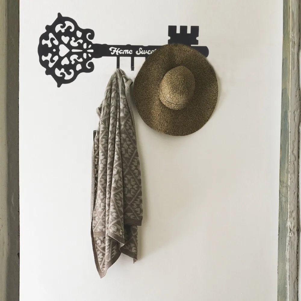 

1Pc Unique Hat Key Wall Hanger Iron Clothes Hanging Rack for Home Black