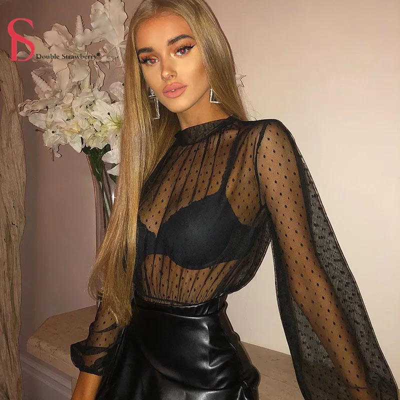 Весенняя сексуальная Прозрачная кружевная рубашка с двойным клубничным принтом