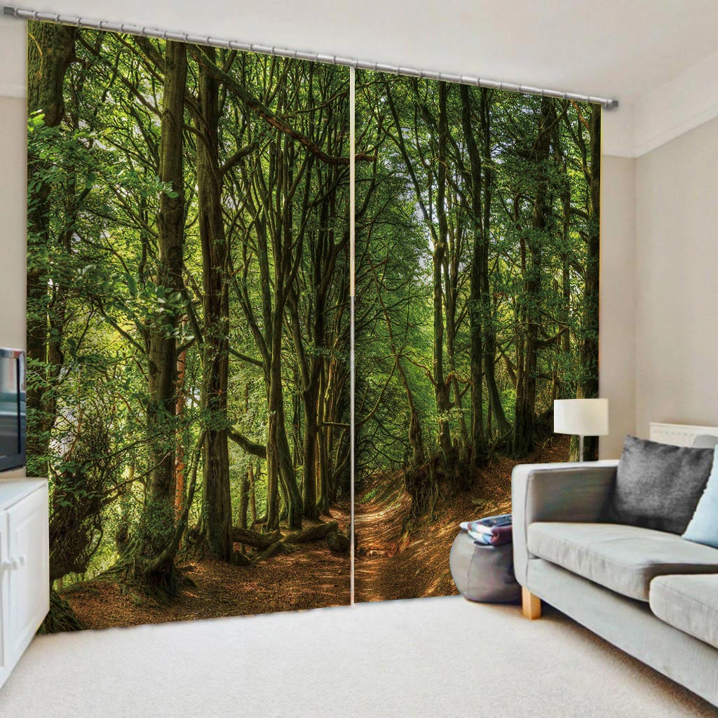 

Luxury Blackout 3D Window Curtains For Living Room Bedroom green forest curtains Decoration curtains