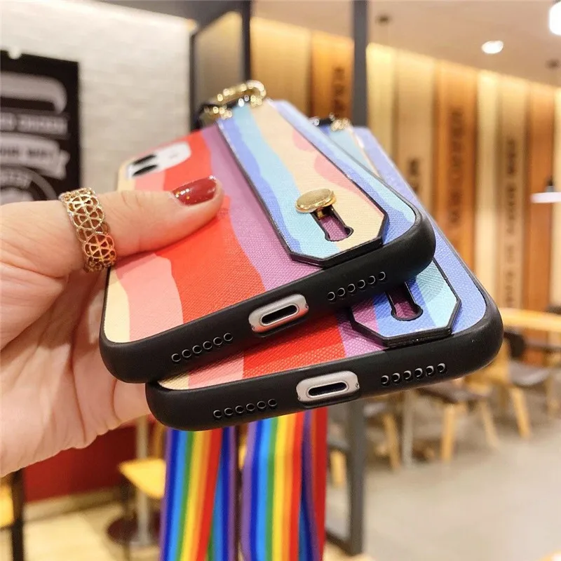 

KONSMART Phone Cases Mate 40 Pro Silicone Hard Case For Huawei Mate 40 Cartoon Rainbow Stand Back Cover With Strap Fundas