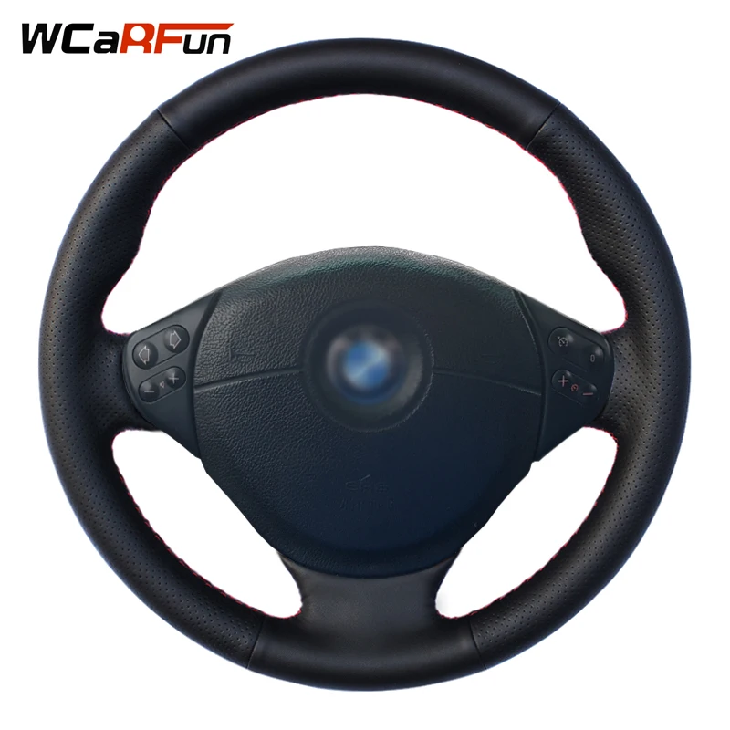 

WCaRFun Black Genuine Leather Car Steering Wheel Cover for BMW E36 E53 X5 Z3 E39 5 Series 1999-2003 E46 3 Series 1999-2005