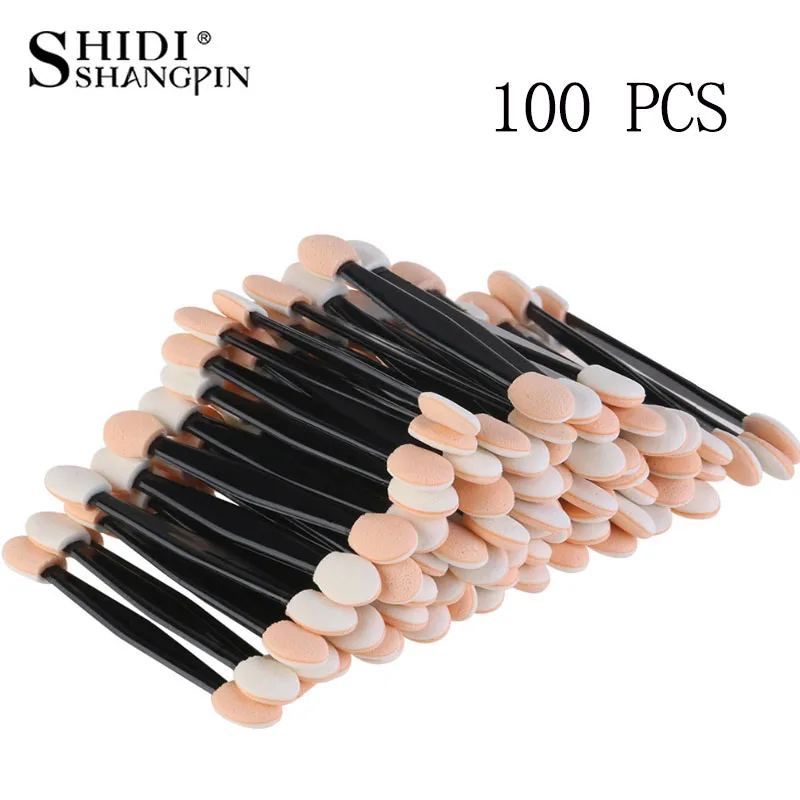 100PCS Brushes Горячая мода одноразовые тени для век кисти макияж двухсторонняя губка нейлоновые наборы тени для век кисти для косметического аппликатора макияж - Handle Color: 100PCS Brushes