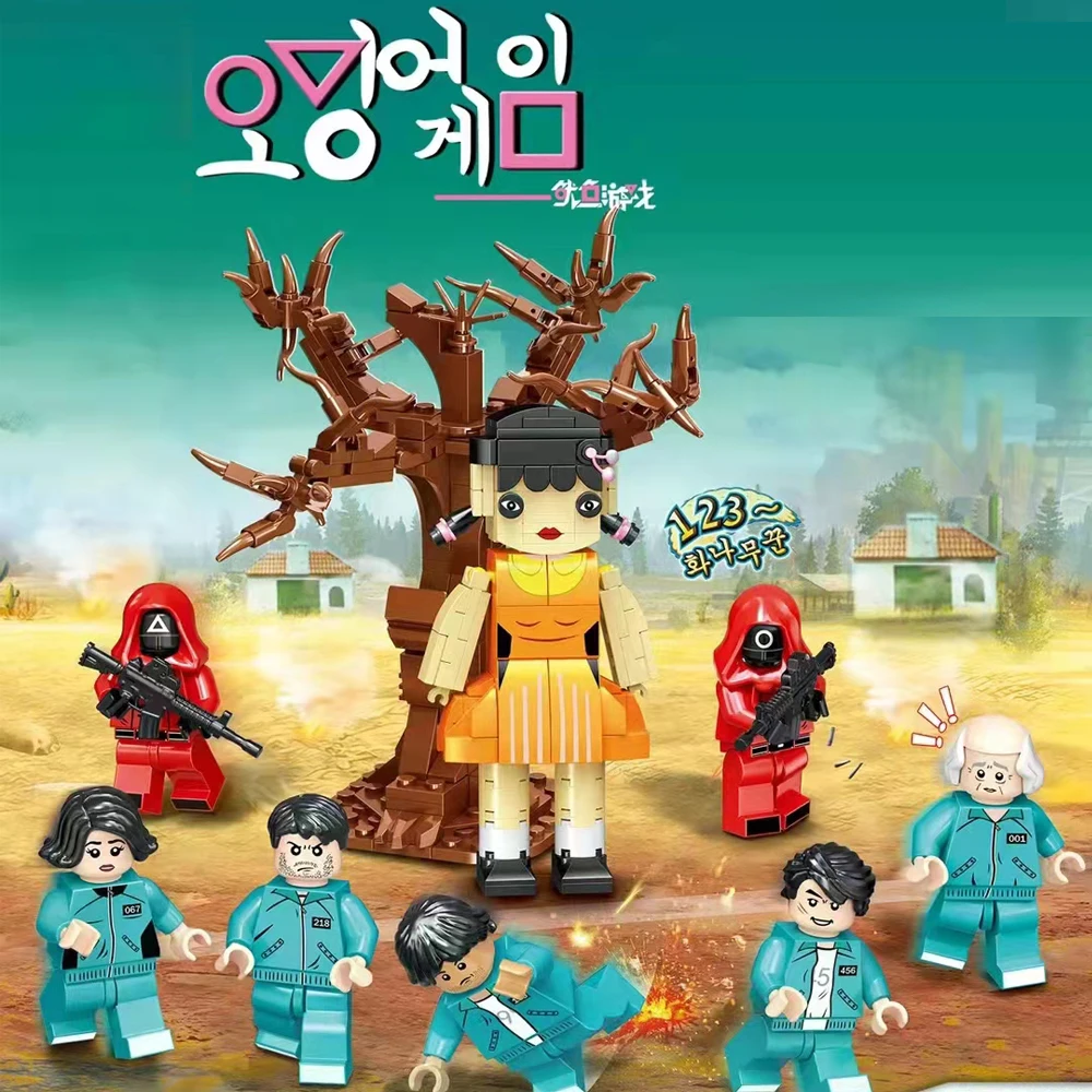 

2021 New 405Pcs Game Round Six Model Building Blocks Bricks Sets Figures Red Masked Man Boss Korea TV Squid Toys Christmas Gift