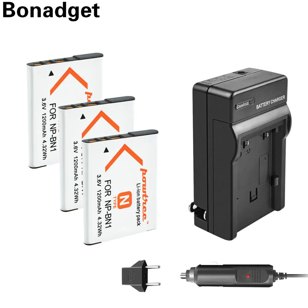 Bonadget 1200 мА/ч NP-BN1 NPBN1 BN1 Батарея + Зарядное устройство автомобильное для SONY DSC TX9 T99 WX5