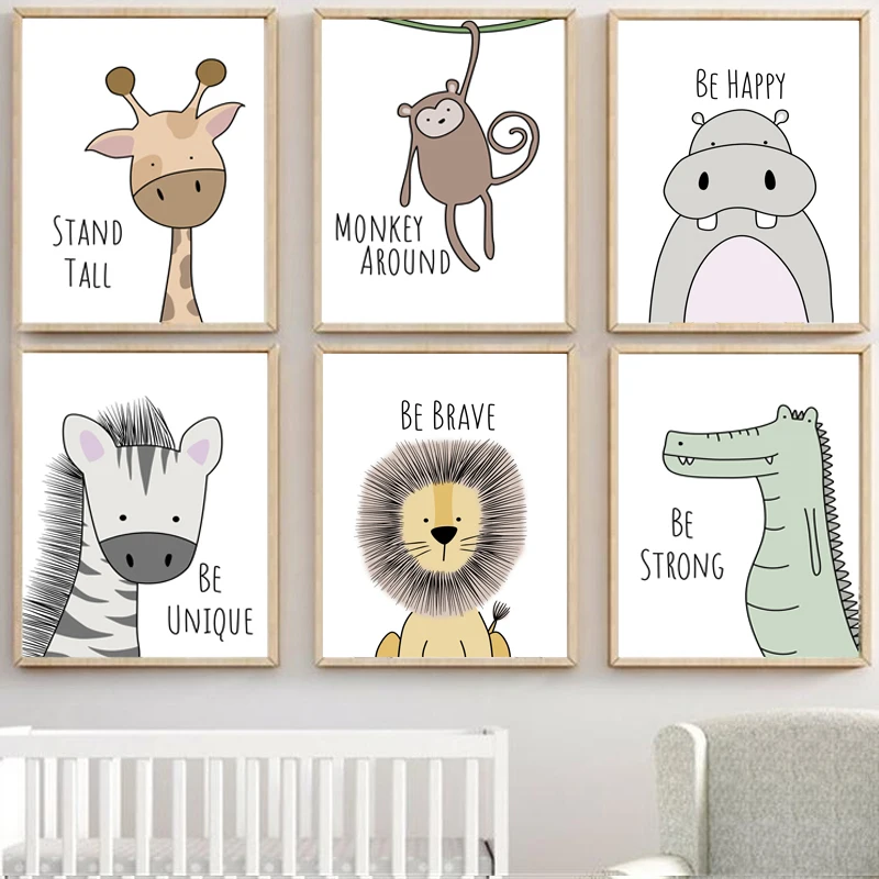

Lion Giraffe Hippo Crocodile Zebra Nursery Wall Art Print Paper Canvas Painting Nordic Poster Decor Pictures For Baby Kids Room